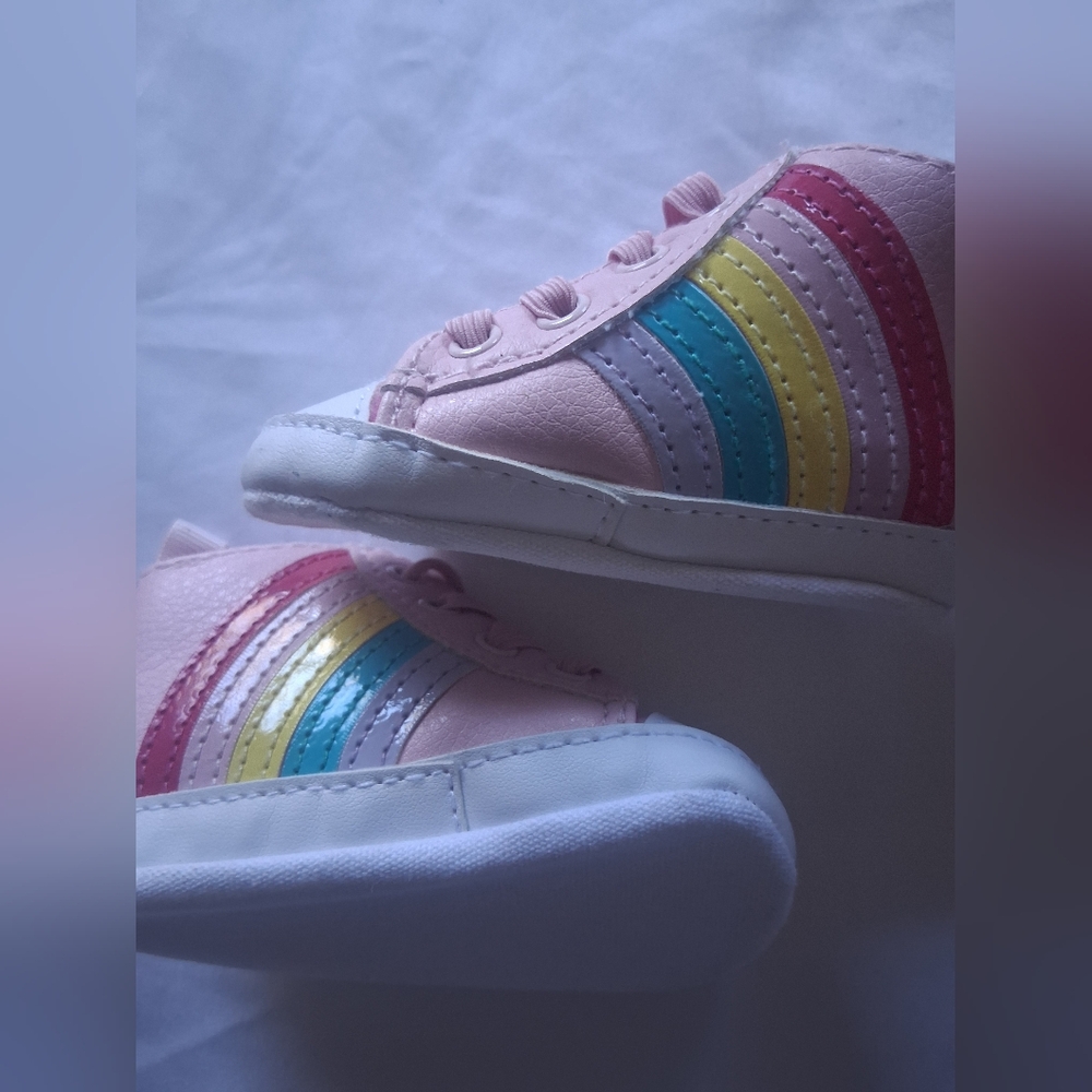 First Steps Baby Sneakers with Rainbow Stripes